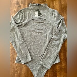 Express Contour Cutout Mock Neck Bodysuit, Grey, Sz S